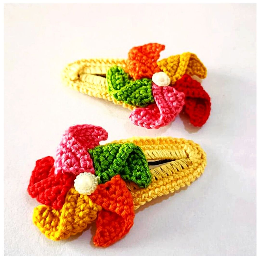 Crochet Clips (Pair) - Yellow Red